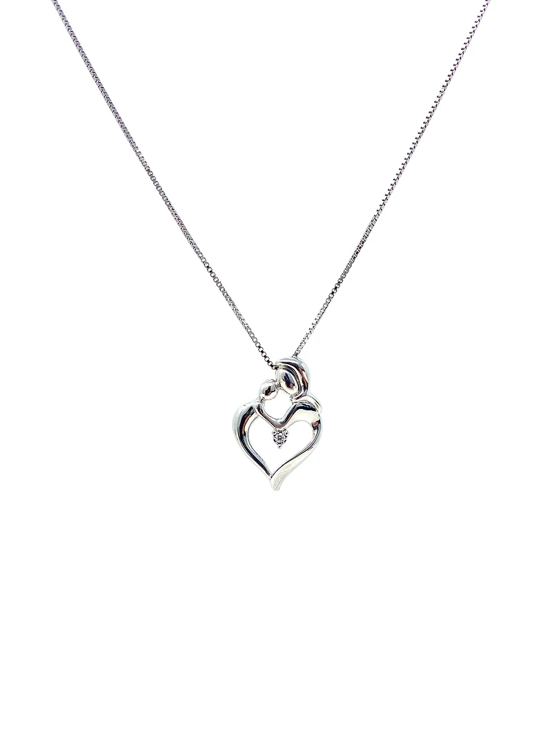 Sterling Silver 0.011cttw Canadian Diamond Mother & Child Pendant, 18"