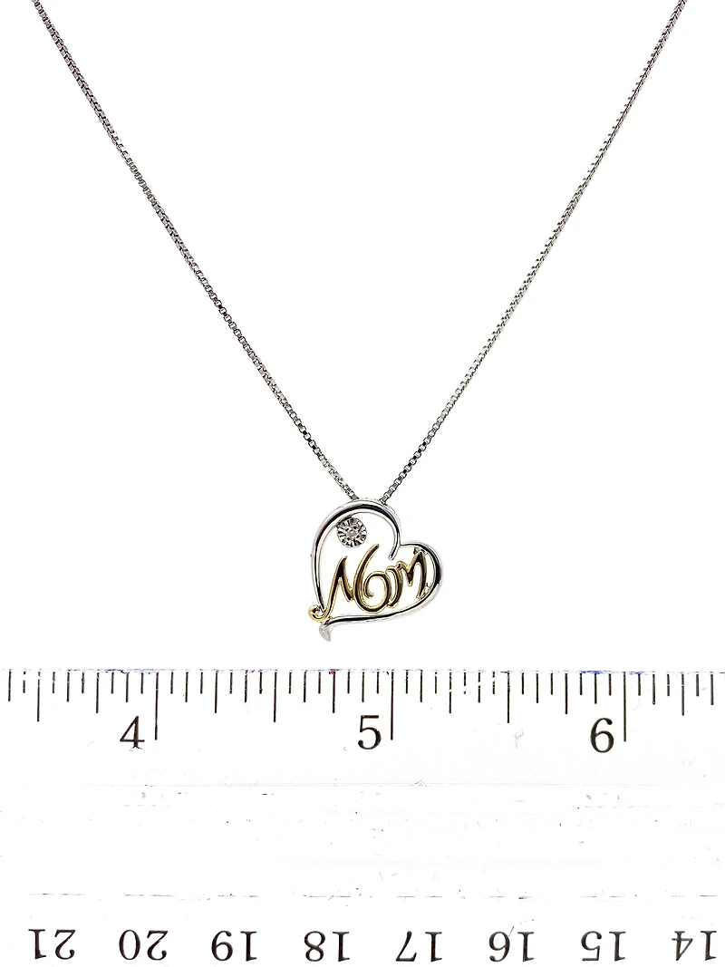 Sterling Silver & 10K Yellow Gold Two Tone Diamond Mom Pendant