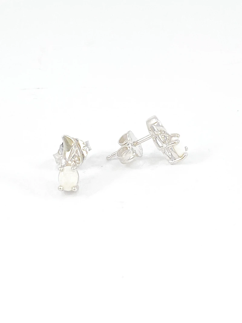 10K White Gold 0.22cttw Genuine Opal and 0.01cttw Diamond Earrings