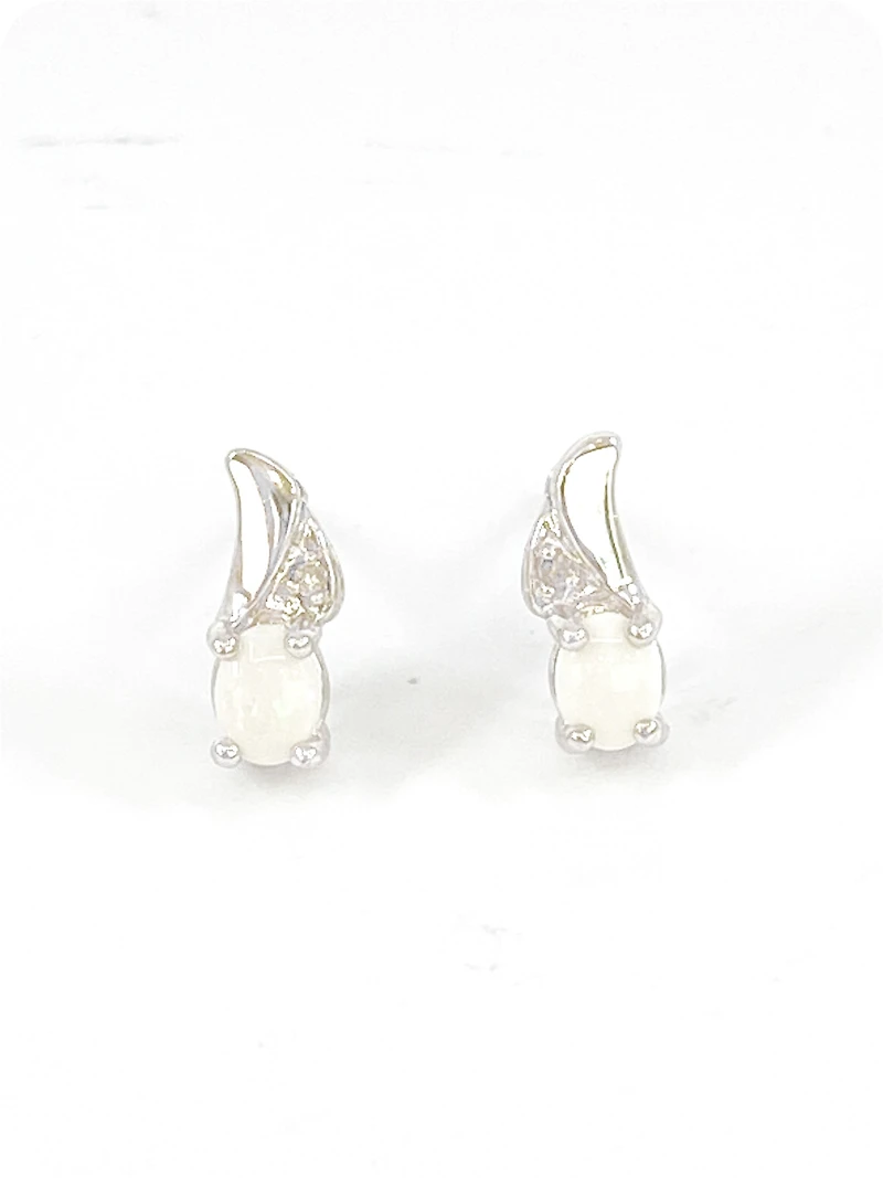 10K White Gold 0.22cttw Genuine Opal and 0.01cttw Diamond Earrings