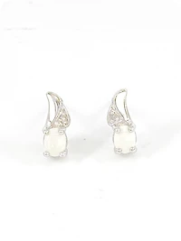 10K White Gold 0.22cttw Genuine Opal and 0.01cttw Diamond Earrings