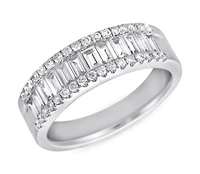 14K White Gold 0.97cttw Baguette Cut & Round Brilliant Cut Diamond Ring, size 6