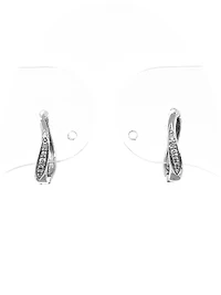 10K White Gold 0.06cttw Round Cut Diamond Hoop Huggie Hinged Earrings