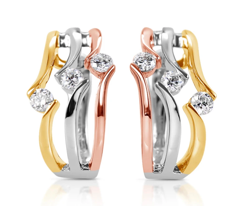 14K Tri Tone Gold 0.54cttw Diamond Hoop Earrings