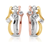 14K Tri Tone Gold 0.54cttw Diamond Hoop Earrings