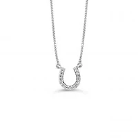 10K White Gold 0.05cttw Diamond Horseshoe Pendant, 18"