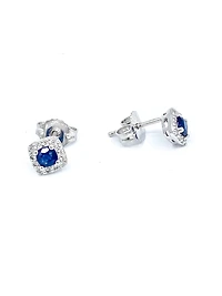 10K White Gold 0.40cttw Genuine Sapphire & 0.12cttw Diamond Halo Stud Earrings