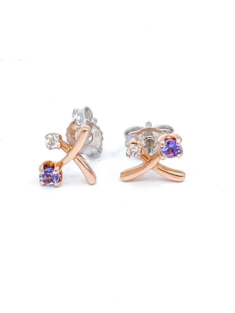14K White & Rose Gold 0.16cttw Genuine Tanzanite & 0.05cttw Canadian Diamond Earrings