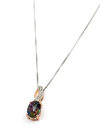 10K White and Rose Gold 1.00cttw Mystic Topaz & 0.012cttw Diamond Pendant, 18"