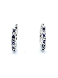 10K White Gold 0.20cttw Genuine Sapphire & 0.04cttw Diamond  Hoop Huggie Hinged Earrings