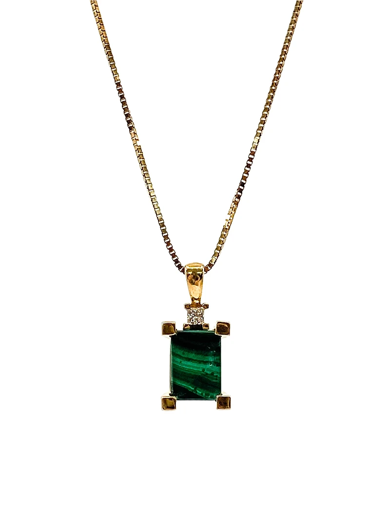 10K Genuine Malachite & 0.044cttw Canadian Diamond Pendant, 18"