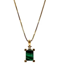 10K Genuine Malachite & 0.044cttw Canadian Diamond Pendant, 18"
