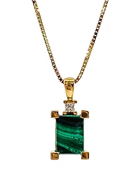 10K Genuine Malachite & 0.044cttw Canadian Diamond Pendant, 18"
