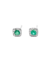 10K White Gold 0.30cttw Emerald & 0.12cttw Diamond Halo Stud Earrings
