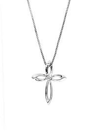 Sterling Silver 0.075cttw Diamond Cross Pendant, 18"
