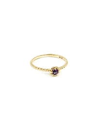 10K Yellow Gold 0.10cttw Genuine Amethyst  Halo Ring, size 6.5