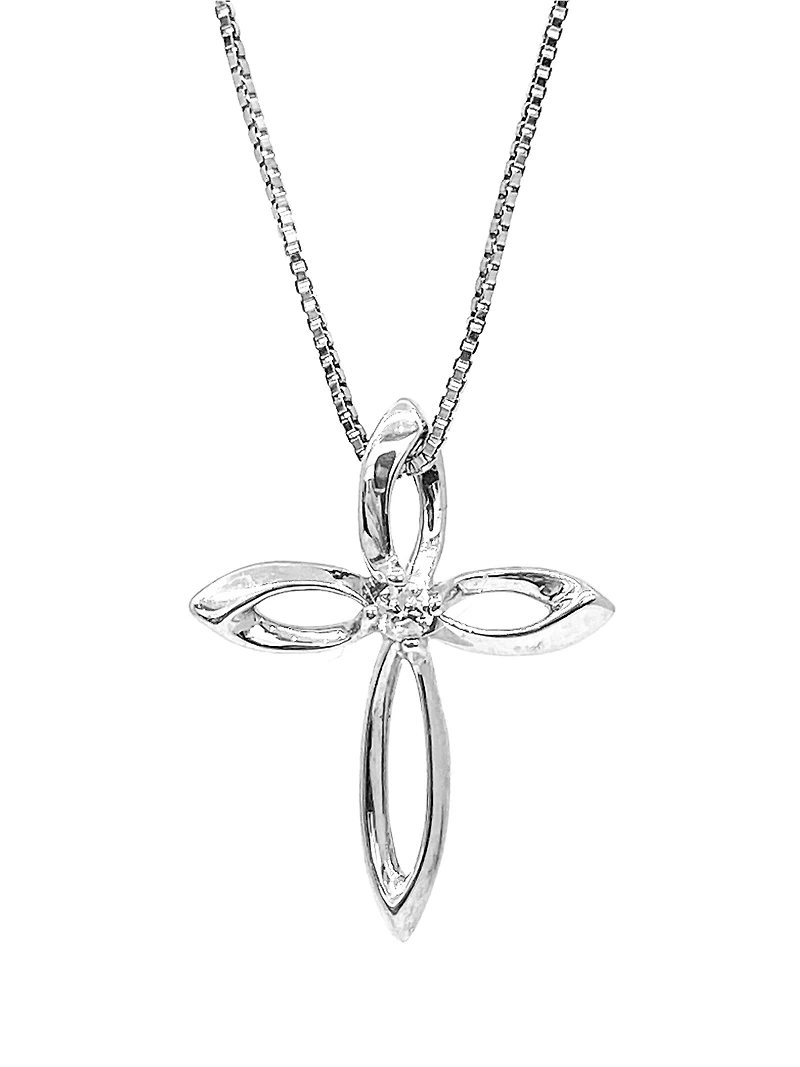 Sterling Silver 0.075cttw Diamond Cross Pendant, 18"