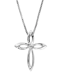 Sterling Silver 0.075cttw Diamond Cross Pendant, 18"