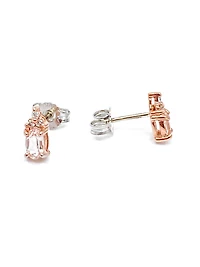 10K Rose Gold 0.50cttw Genuine Oval Cut Morganite & 0.05cttw Diamond Stud Earrings