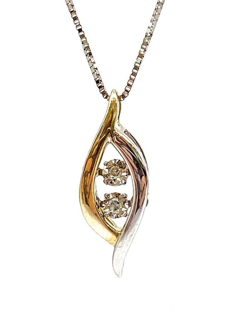 10K White and  Yellow Gold 0.02cttw Diamond Pulse Pendant, 18"