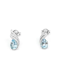 10K White Gold  Blue Topaz &  Diamond Stud Earrings