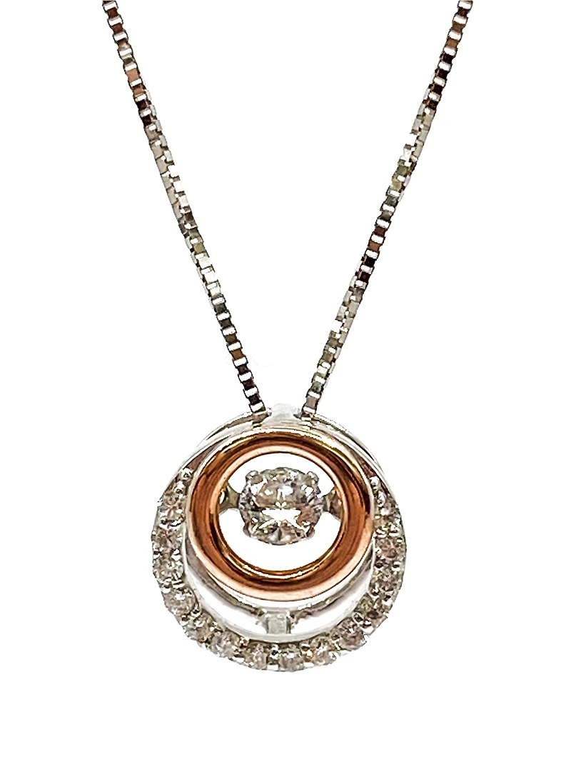 10K White & Rose Gold 0.38cttw Diamond Eternity / Double Circle Necklace, 18"
