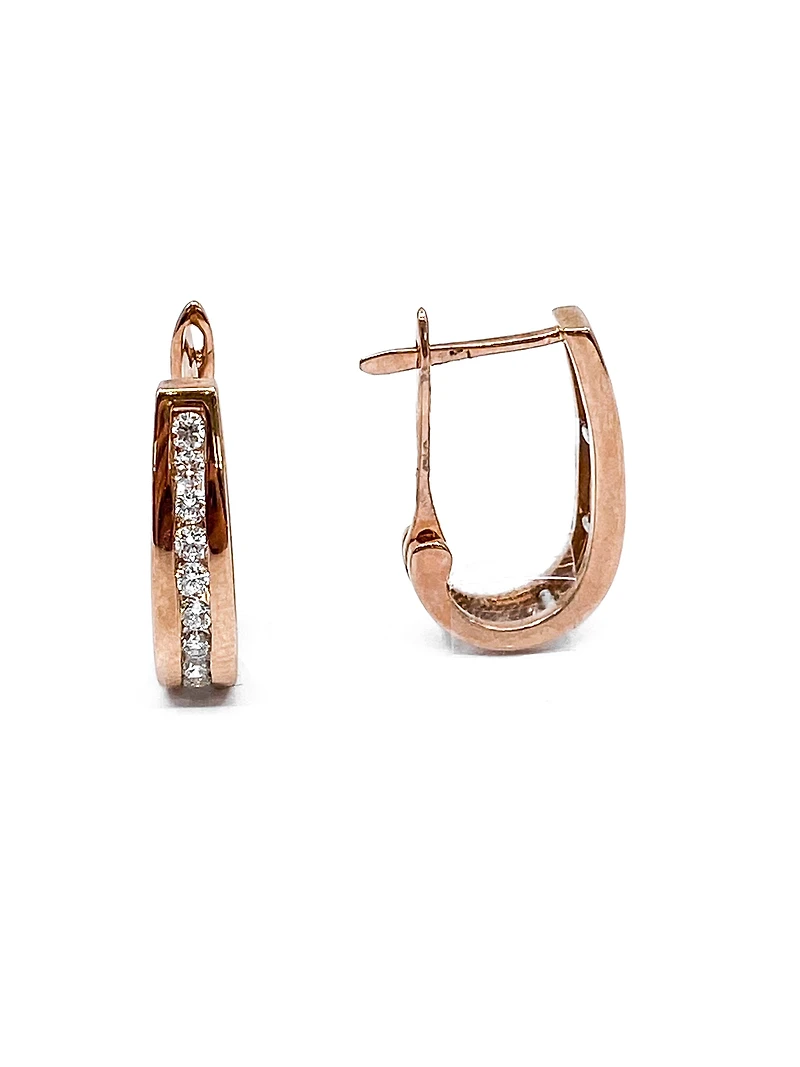 10K Rose Gold 0.25cttw Diamond Hoop Huggie Hinged Earring