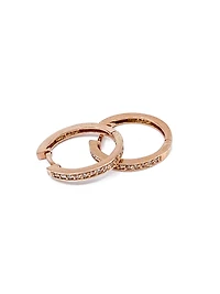 10K Rose Gold Diamond Hoop Huggie Hinged Earrings