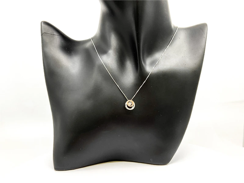 10K White & Rose Gold 0.38cttw Diamond Eternity / Double Circle Necklace, 18"