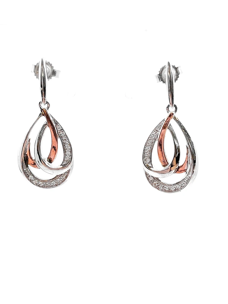 Sterling Silver and 10K Rose Gold 0.07cttw Diamond Chandelier Dangle Earrings