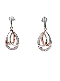 Sterling Silver and 10K Rose Gold 0.07cttw Diamond Chandelier Dangle Earrings