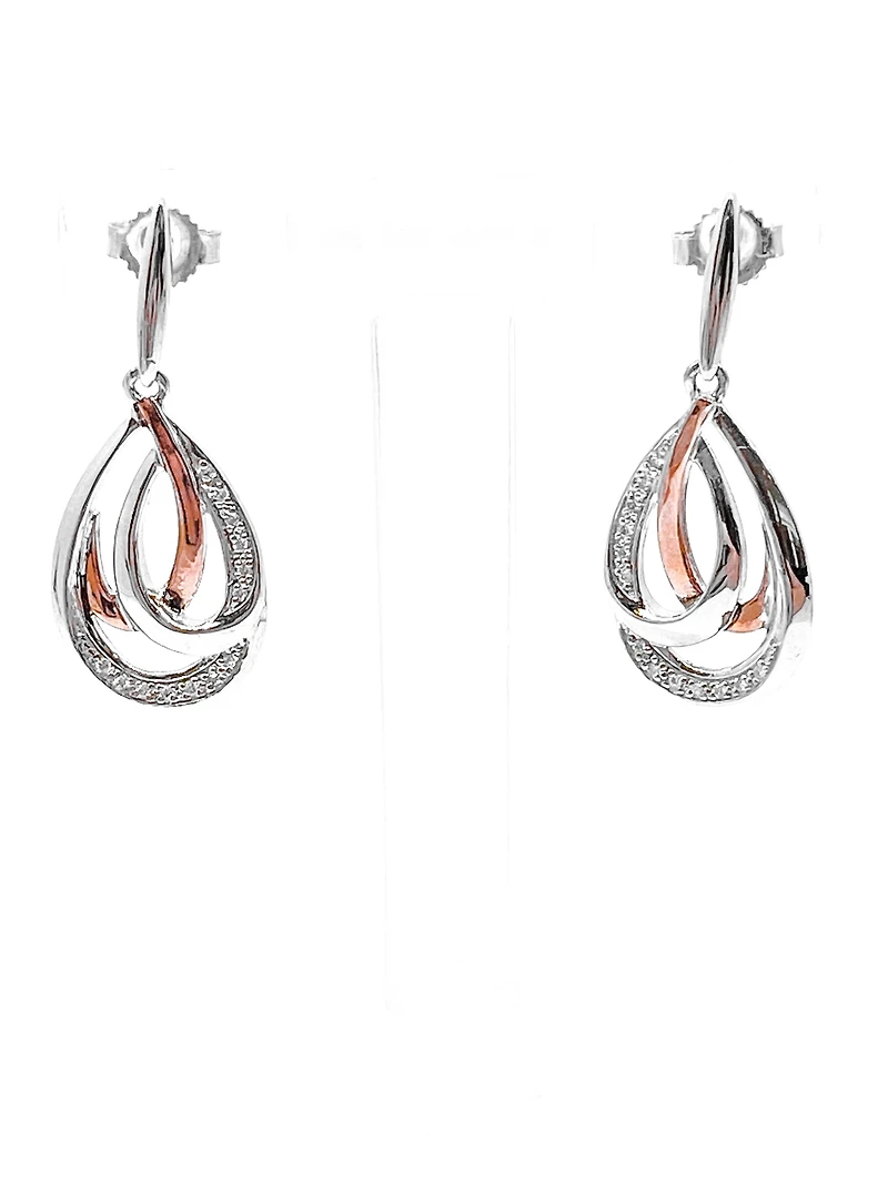 Sterling Silver and 10K Rose Gold 0.07cttw Diamond Chandelier Dangle Earrings