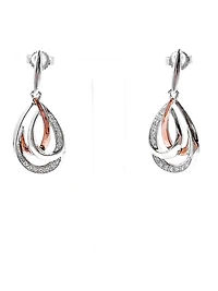 Sterling Silver and 10K Rose Gold 0.07cttw Diamond Chandelier Dangle Earrings