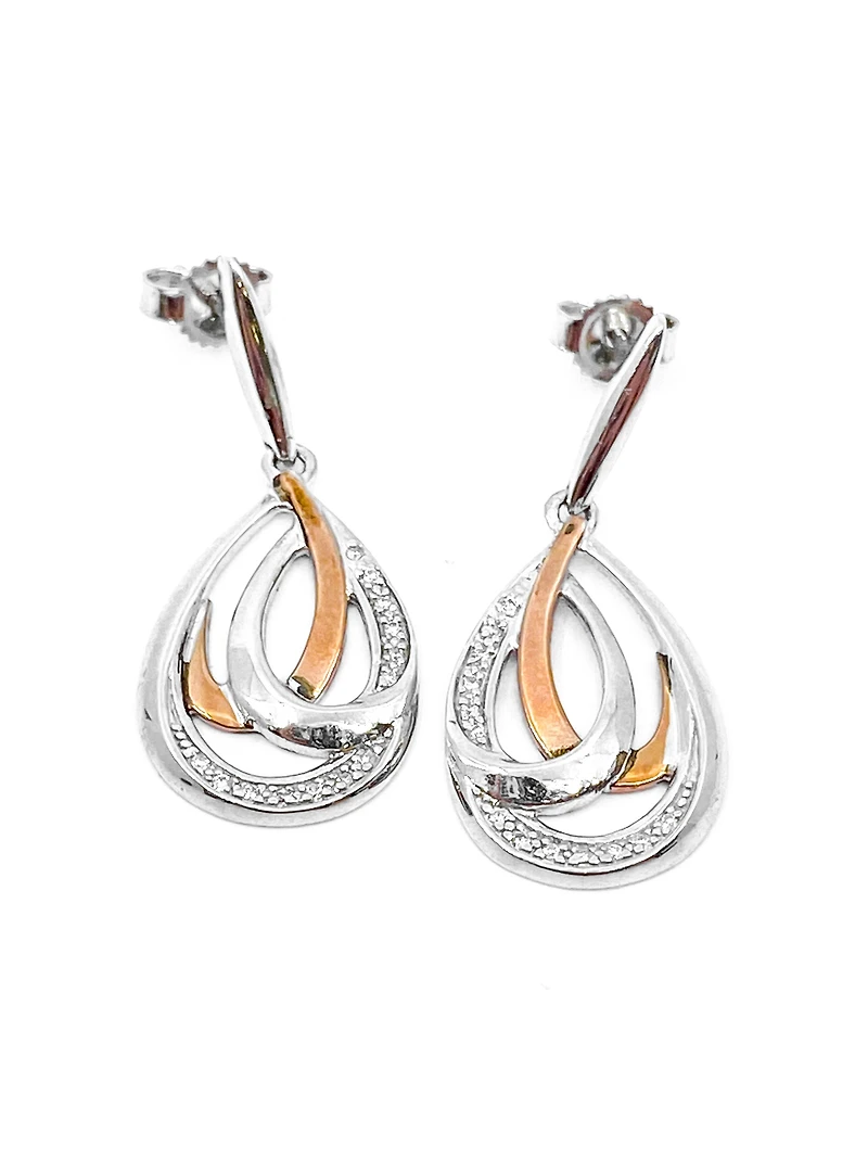 Sterling Silver and 10K Rose Gold 0.07cttw Diamond Chandelier Dangle Earrings