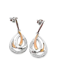 Sterling Silver and 10K Rose Gold 0.07cttw Diamond Chandelier Dangle Earrings