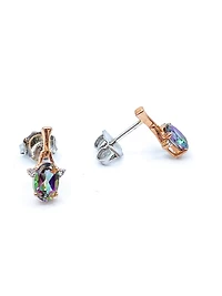 10K White & Rose Gold 1.20cttw Mystic Topaz and 0.02cttw Diamond Stud / Dangle / Drop Earring