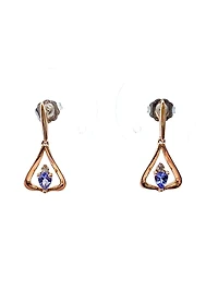 14K Rose Gold 0.32cttw Pear Cut Tanzanite & 0.048cttw Diamond Stud Dangle Drop Earrings