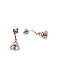 14K Rose Gold 0.32cttw Pear Cut Tanzanite & 0.048cttw Diamond Stud Dangle Drop Earrings