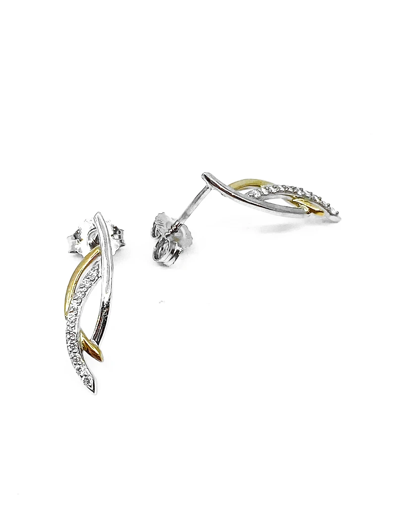 10K Yellow & White Gold 0.10cttw Diamond Dangle Drop Earrings