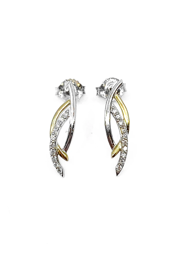 10K Yellow & White Gold 0.10cttw Diamond Dangle Drop Earrings