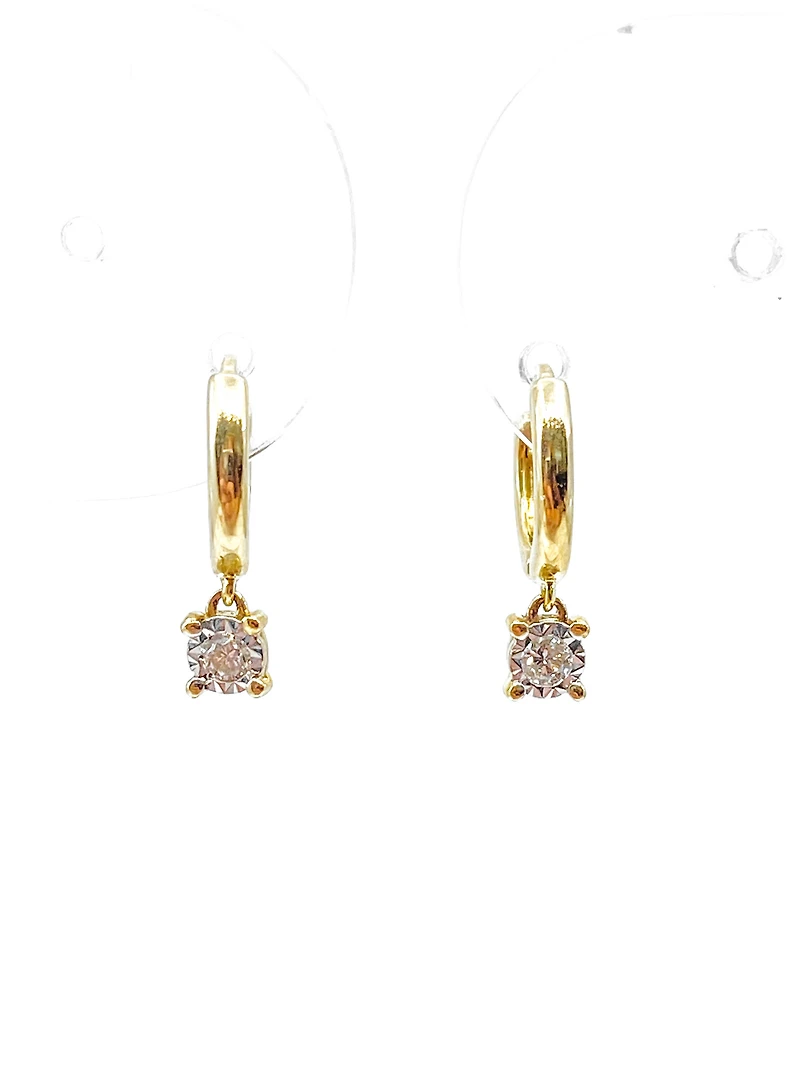 10K Yellow Gold 0.06cttw Diamond Dangle Drop Earrings