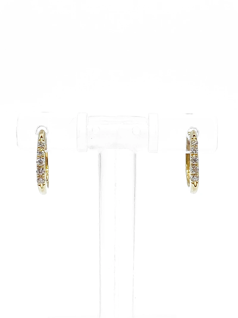 10K Yellow Gold 0.15cttw Diamond Hoop Hinged Huggie Earrings
