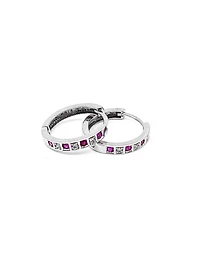 10K White Gold 0.16cttw Genuine Ruby & 0.03cttw Diamond Hoop Huggie Hinged Earrings