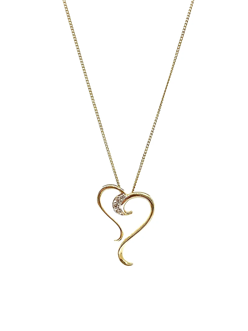 10K Yellow Gold 0.015cttw Diamond Heart Pendant, 18"