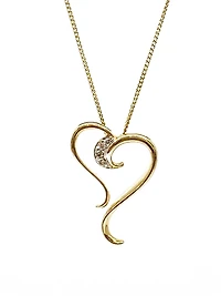 10K Yellow Gold 0.015cttw Diamond Heart Pendant, 18"