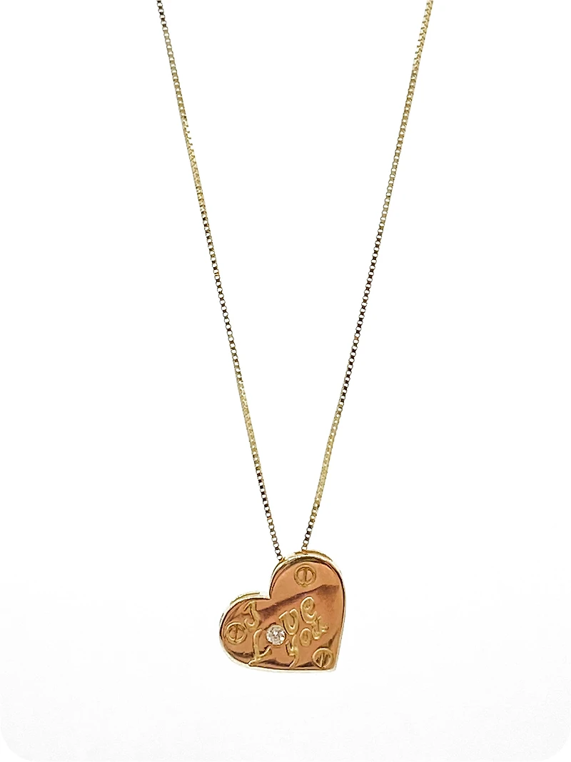10K Yellow Gold 0.015cttw Diamond Heart "I Love You" Pendant, 18"