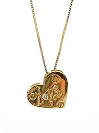 10K Yellow Gold 0.015cttw Diamond Heart "I Love You" Pendant, 18"
