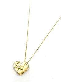 10K Yellow Gold 0.015cttw Diamond Heart "I Love You" Pendant, 18"