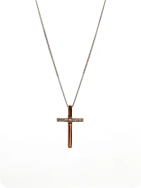 10K White & Rose Gold 0.02cttw Diamond Cross Pendant, 18"