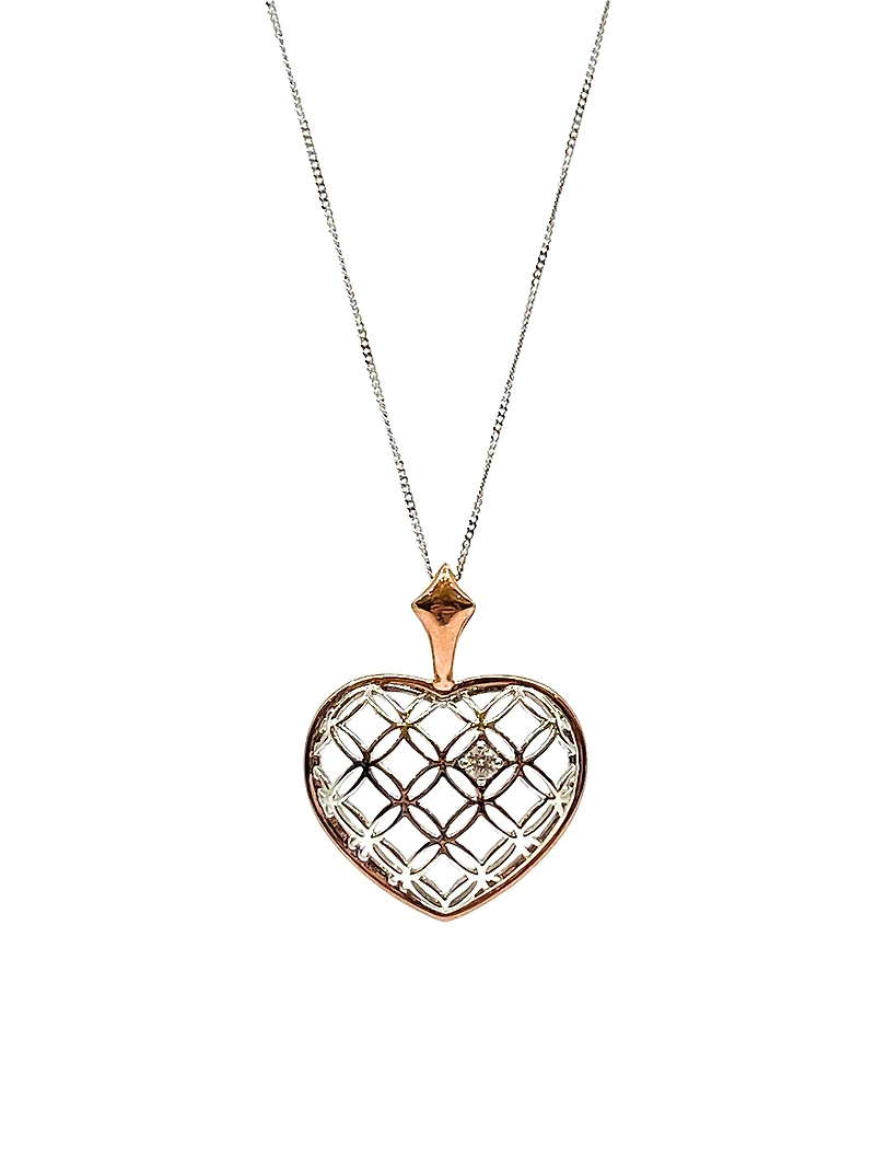 10K White & Rose Gold 0.142cttw Canadian Diamond Heart Necklace, 18"